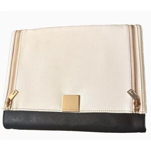 NWT Ted Baker Sala Cross Hatch Clutch Handbag Pink/Black W/Rose Gold Details